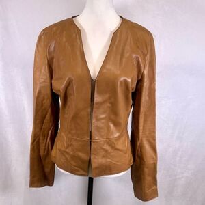 Vintage Banana Republic caramel brown 100% genuine leather blazer jacket size 8
